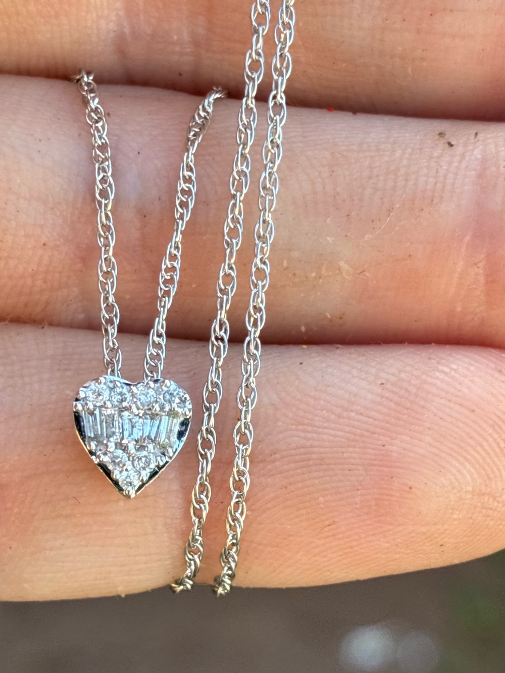 Solid 10k gold genuine diamond baguette heart necklace